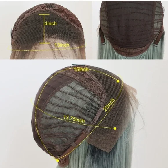 Ash Green Straight Lace Front Wigs
